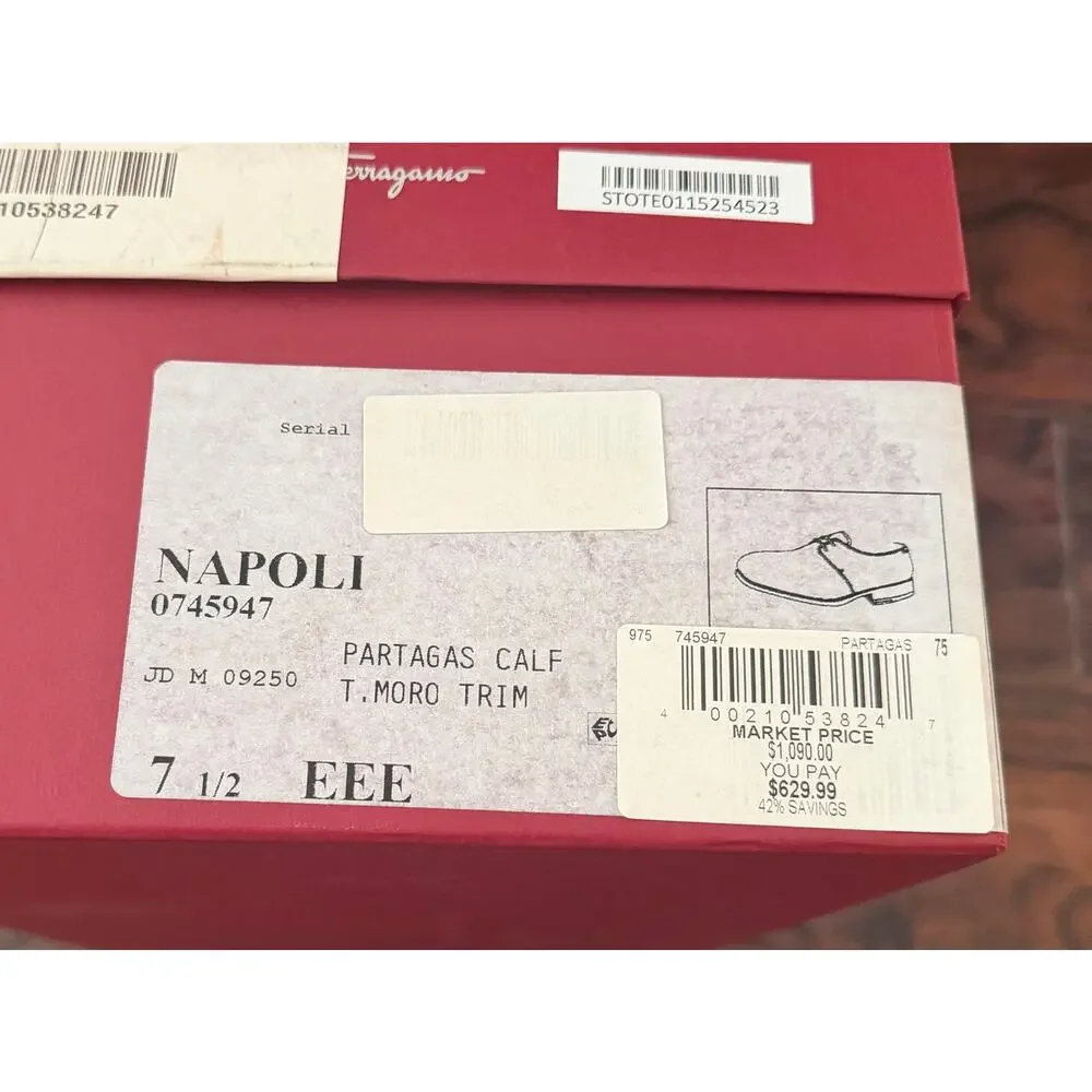 $1,295 Salvatore Ferragamo Napoli Brown Leather Derby Dress Shoes US 8.5 EEE NIB